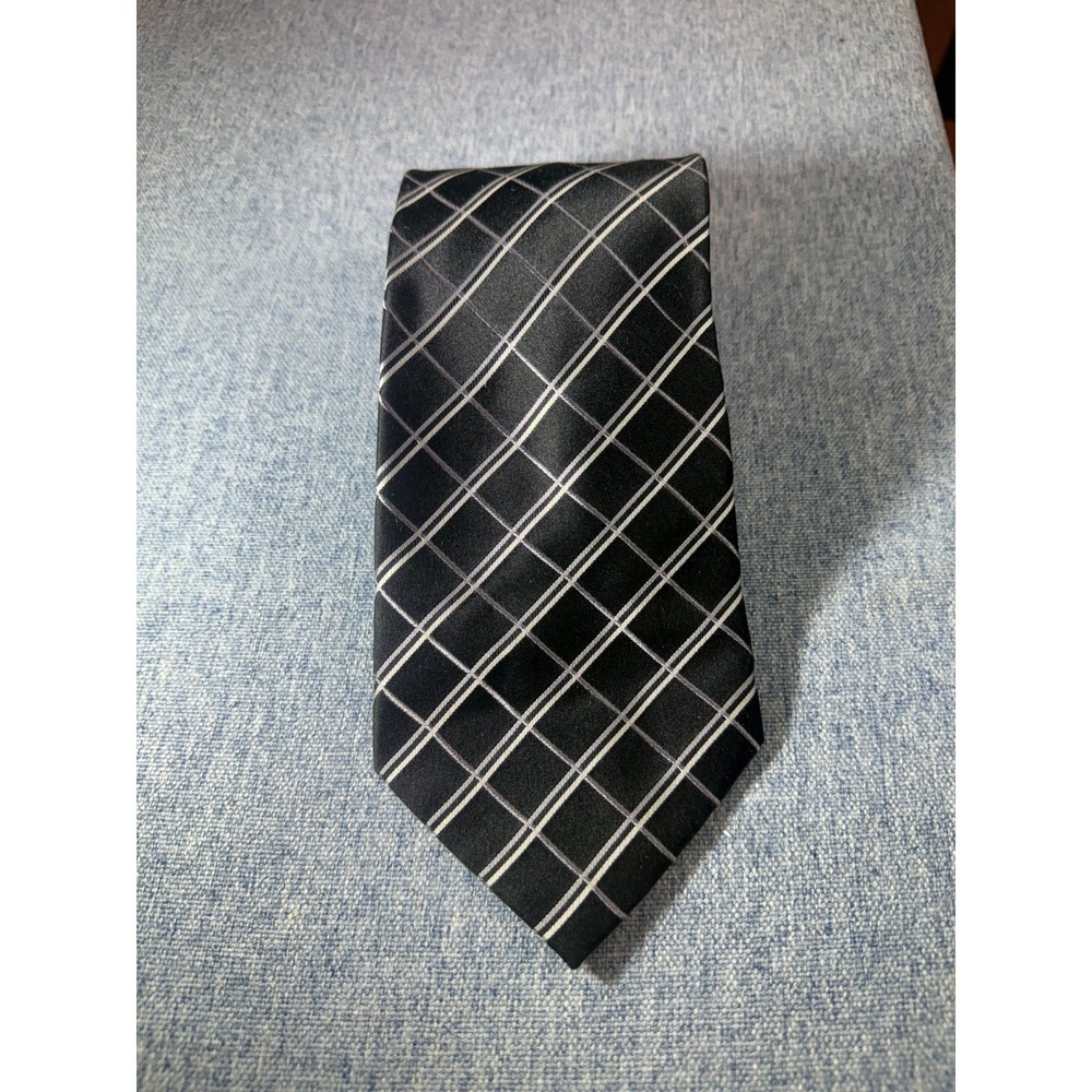 Pierre Cardin Black and White Diagonal Striped Men's Tie 100% Silk